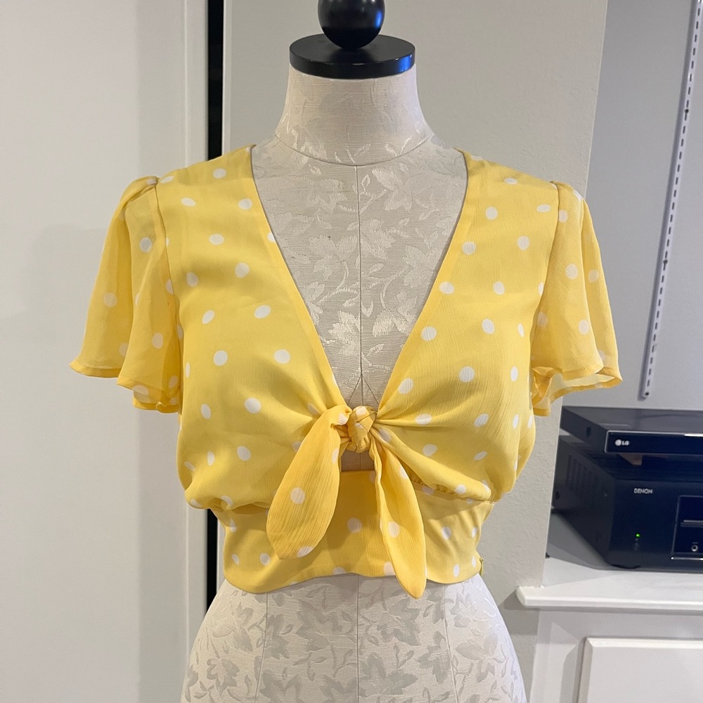 Yellow Polka Dot Tie-Front Top - Picture 2 of 6